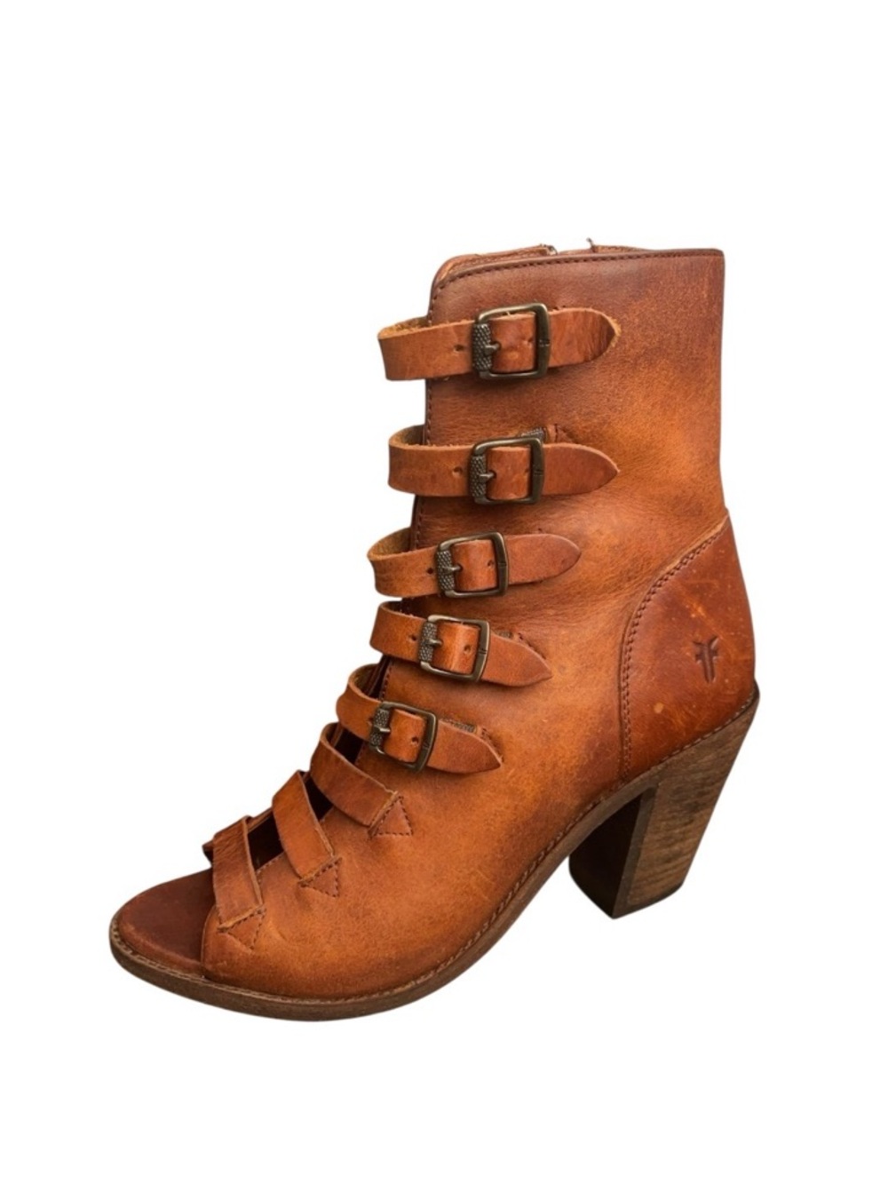 Frye Izzy Belted Cognac Heeled Gladiator Shoes Size 7